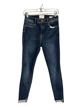 FRAME Le High Skinny Jeans Womens 27 Dark Wash Raw Hem Stretch Denim Blue